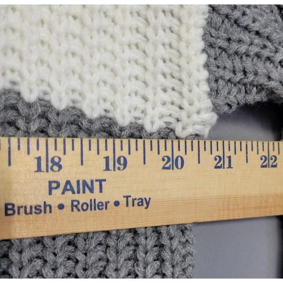 Forever 21 Sweater Womens Medium Gray White Stripe Chunky Knit Mock Neck Cropped - Picture 6 of 11